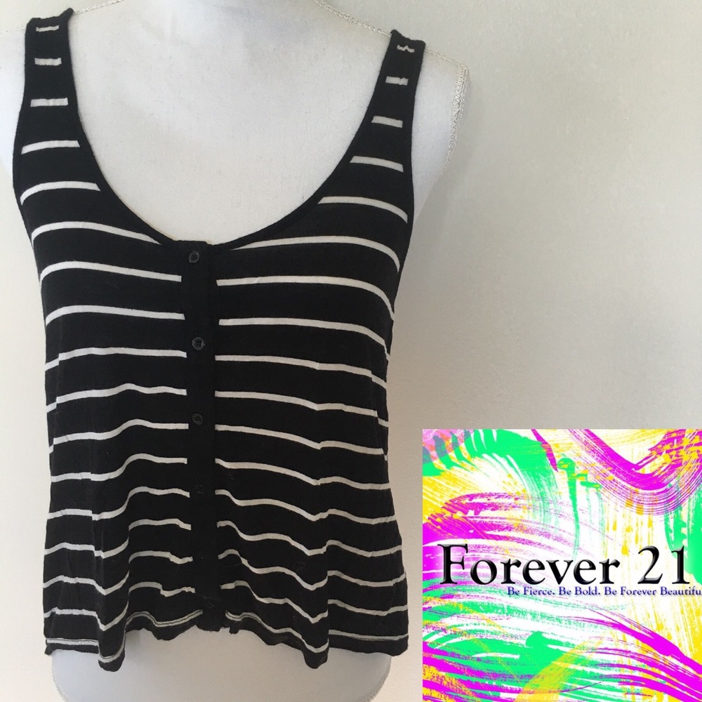 Forever 21 Black & White Hi-Lo Striped Tank Top